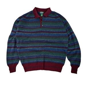 Vintage Men's Cambridge Classics Quarter Button HenlMulticolor Patterned Sweater